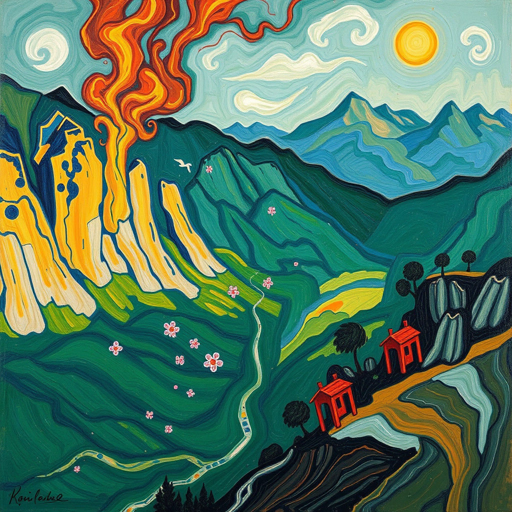 Majestic Lion Smoking in Expressionist Landscape