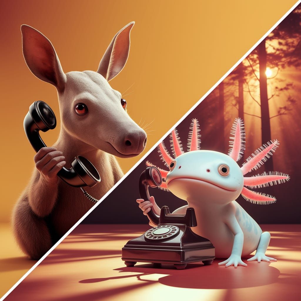 Aardvark And Axolotl Talking On the Phone