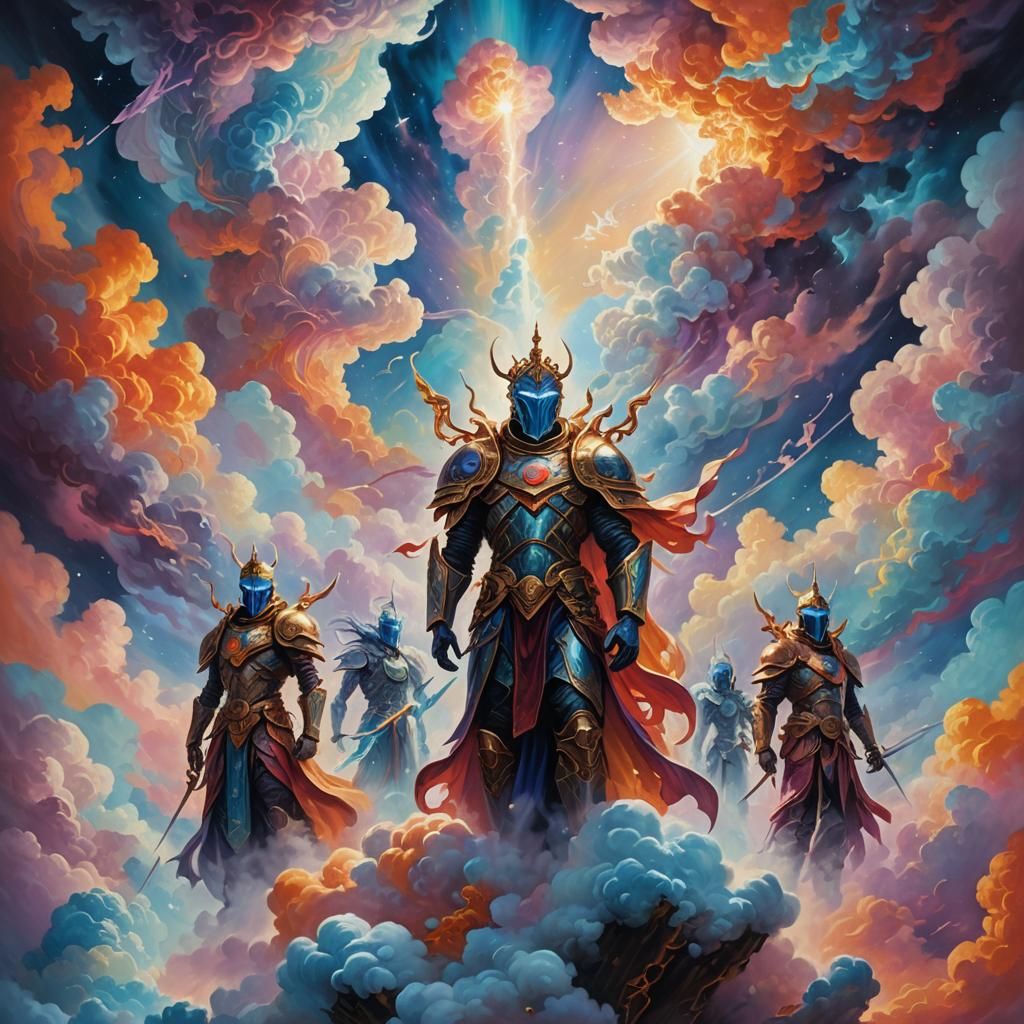 Guardians of Reality in a Surreal Oil Painting