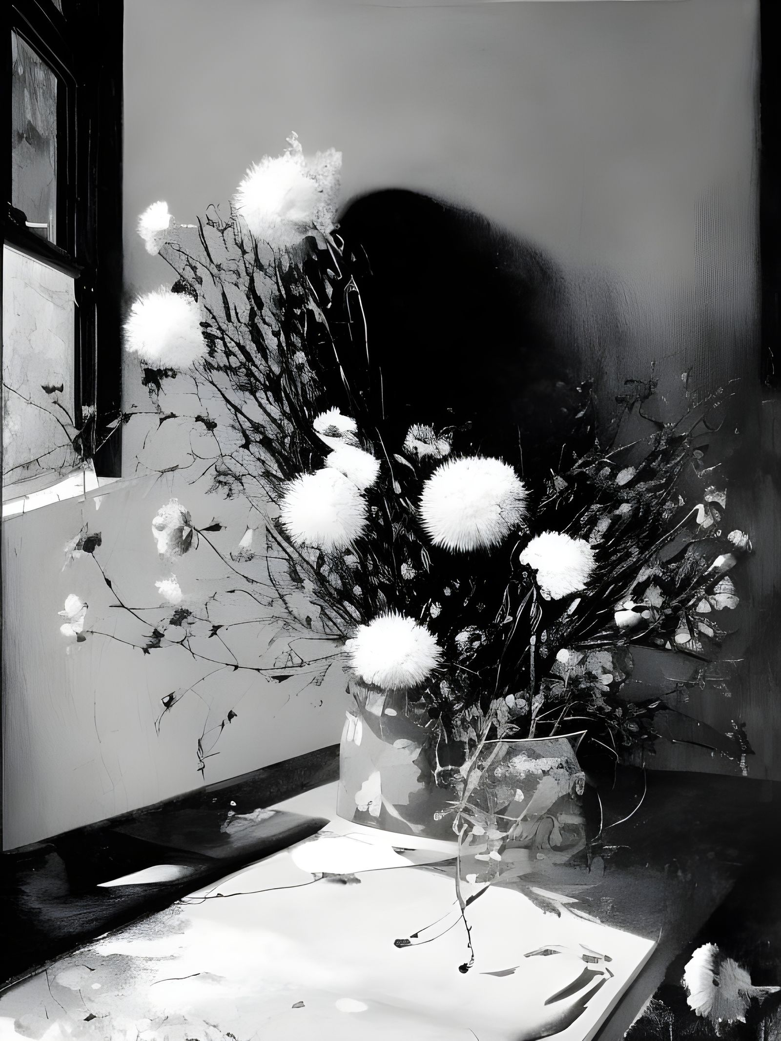 Dried Flowers in Copper Bucket: Pollock Meets Vermeer