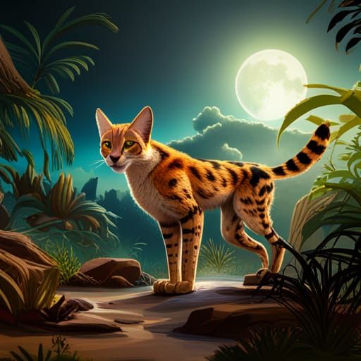 Detailed Serval Matte Painting in Deep Color