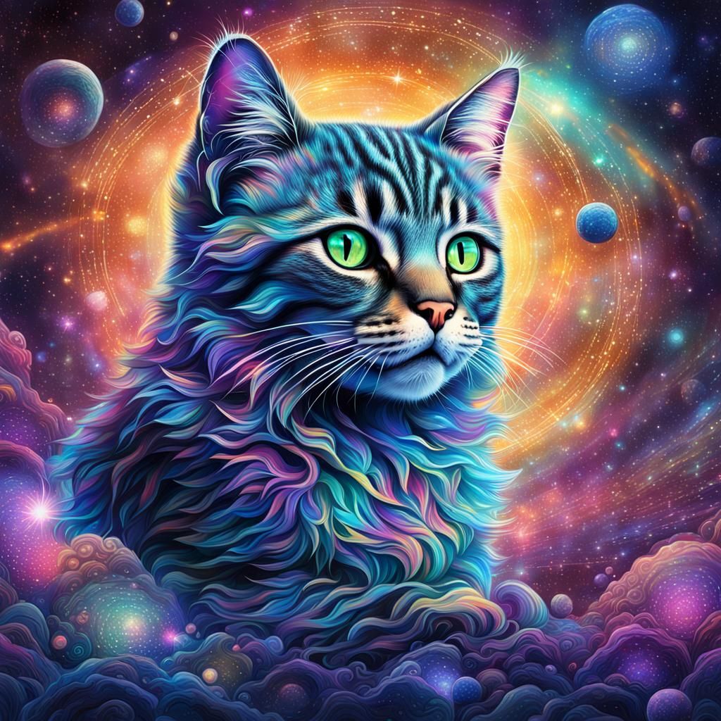 Lost Kitten in Holographic Astral Art Style