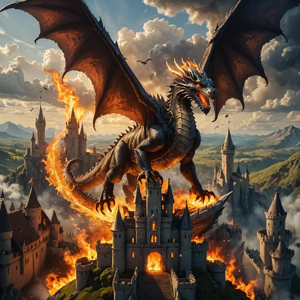 Dragon's Fiery Challenge to a Knight