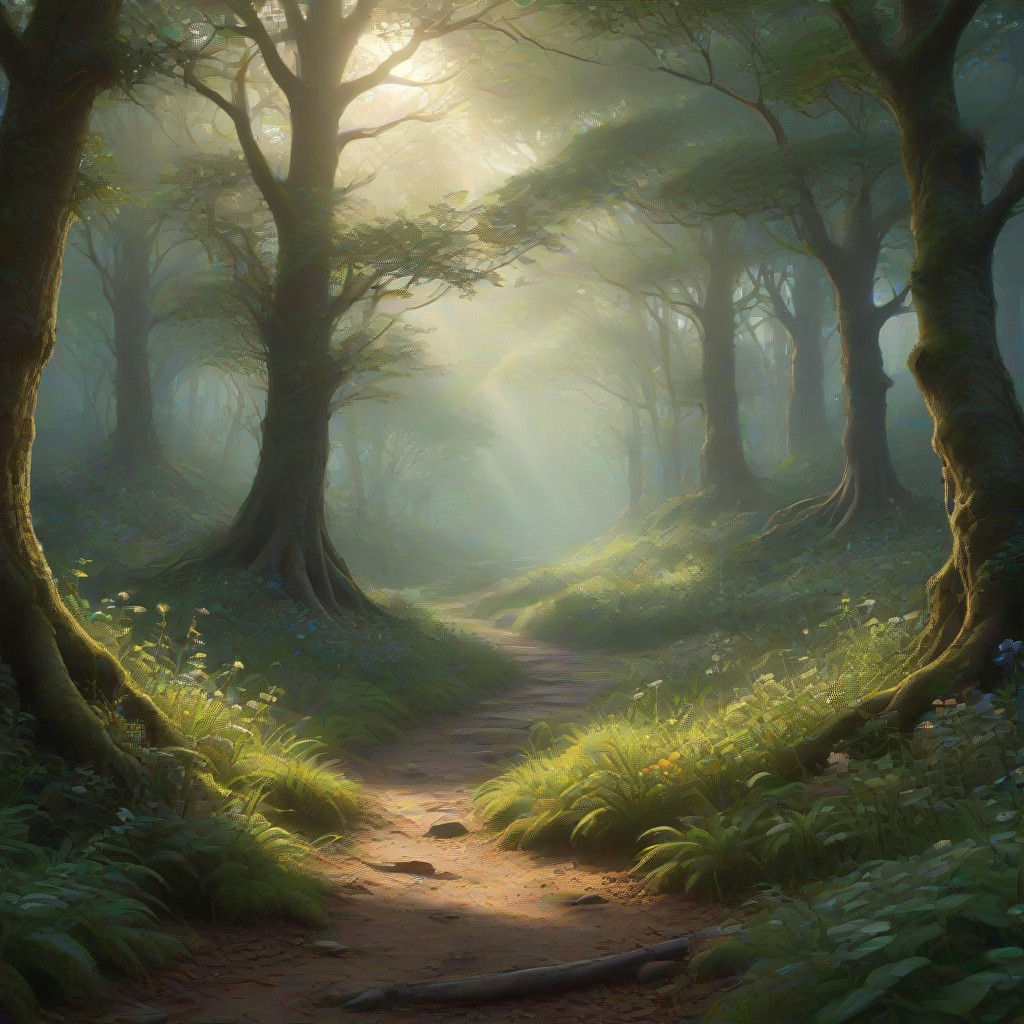 Fantasy Forest Glade in Warm Golden Light