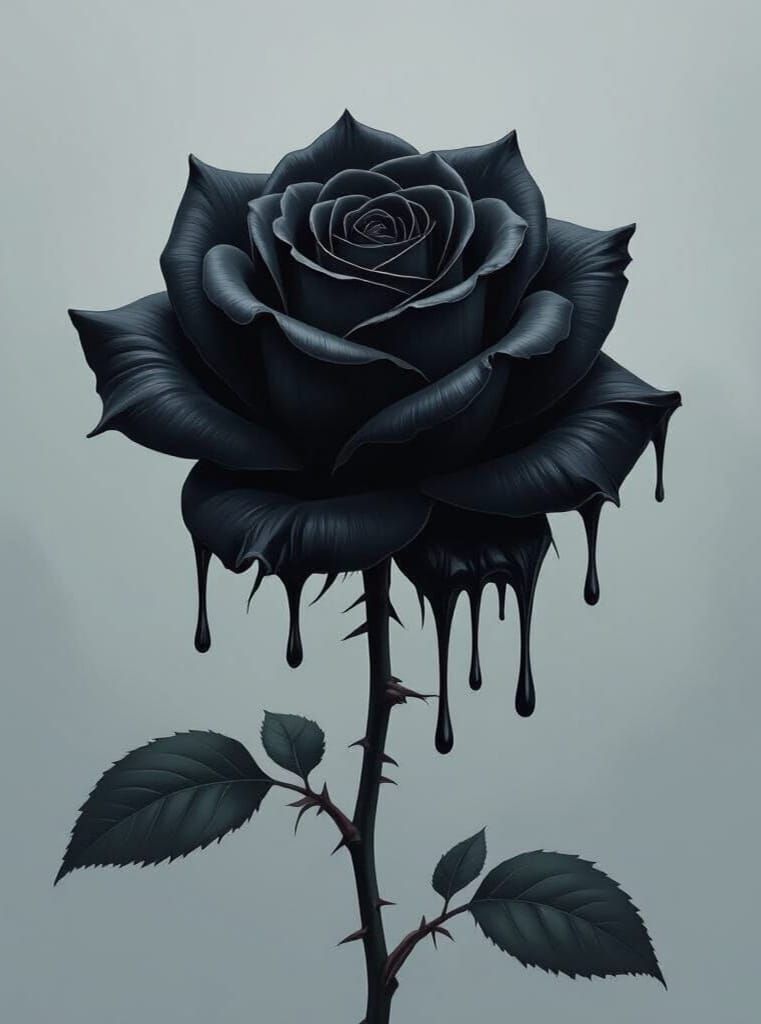 Melting Black Rose in Semi-Realistic Style
