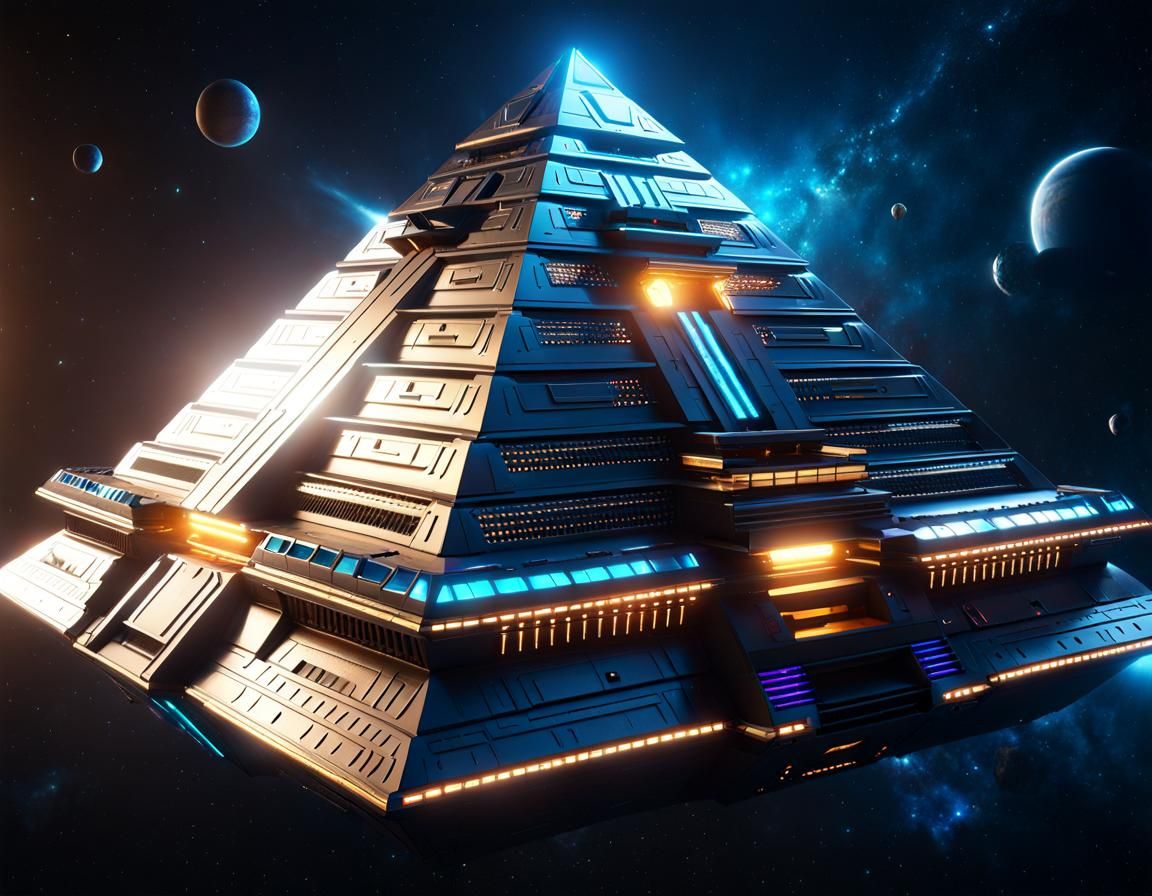 Pyramid Spaceship in Space: Hyper-Detailed 3D Render