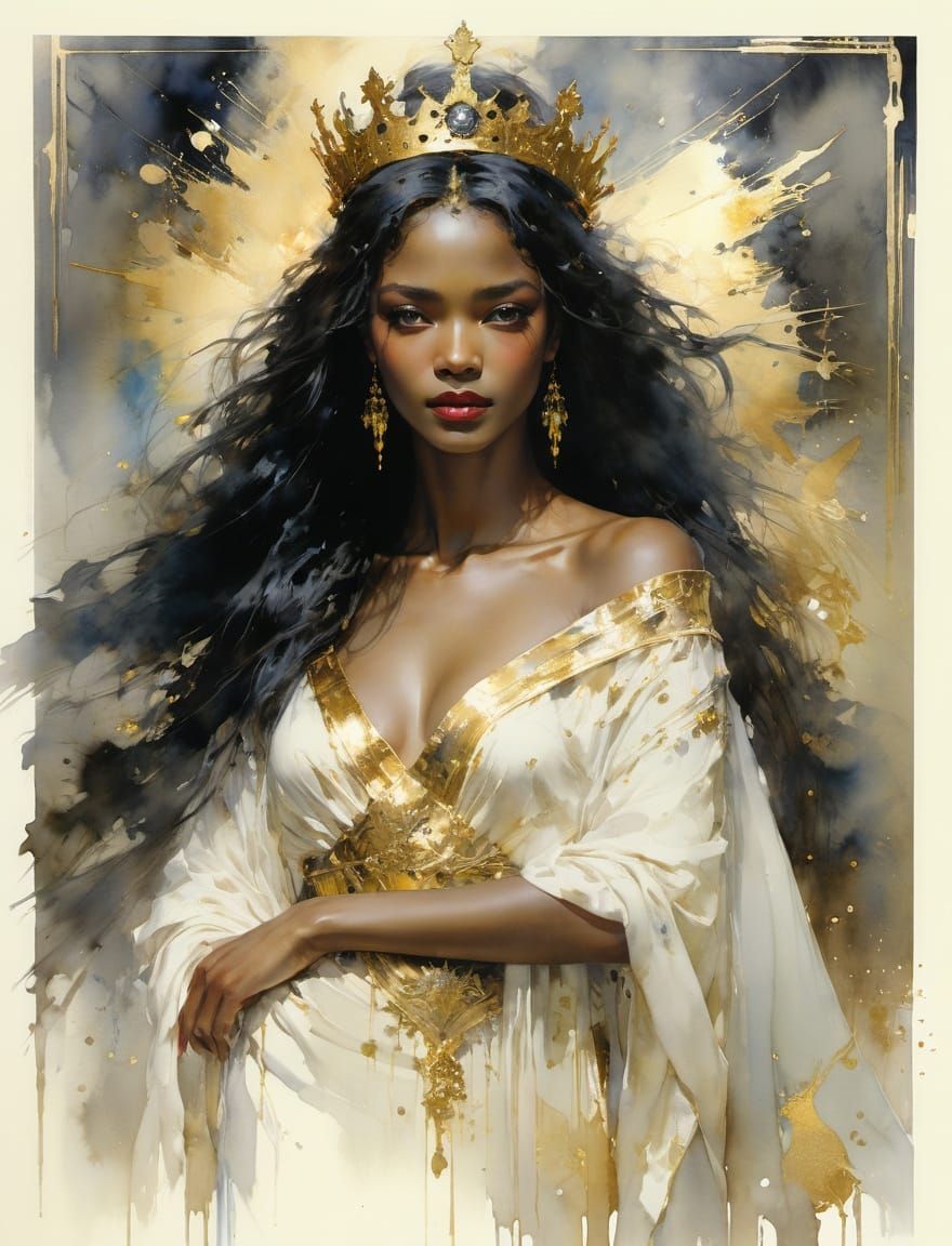 Watercolor Portrait of a Regal Black Queen