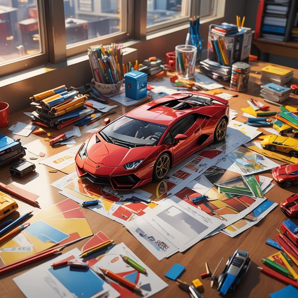 Red and Yellow Lamborghini in Anime Key Visual Style