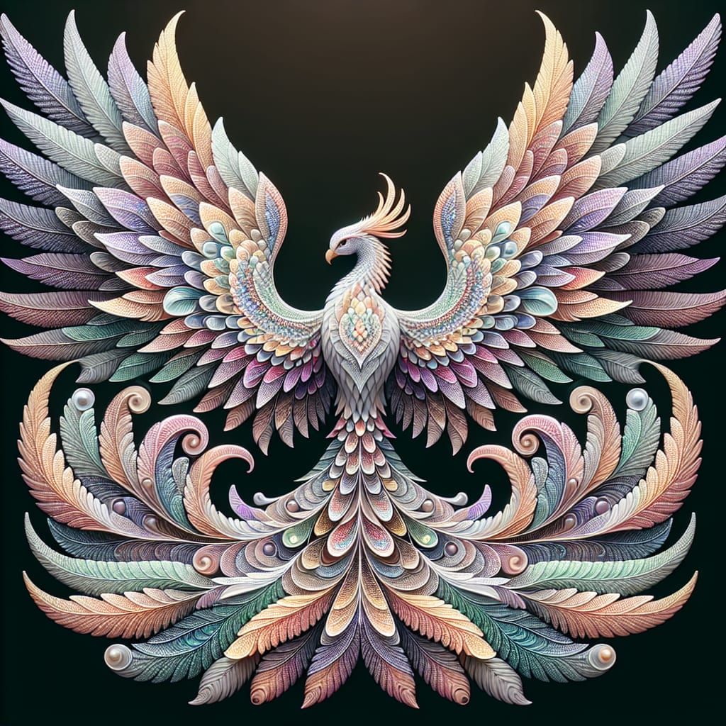 Iridescent Fractal Phoenix in Pastel Hues