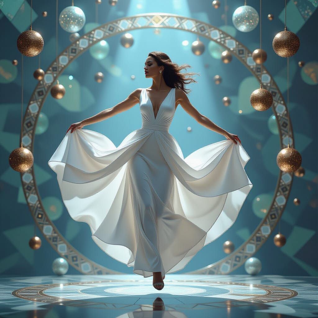 Woman in Flowing Gown: A Futuristic Digital Dance