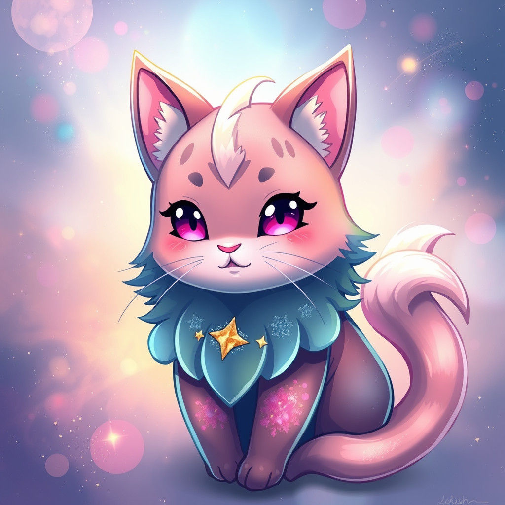 Galaxy Pokémon Cat Portrait in Whimsical Style