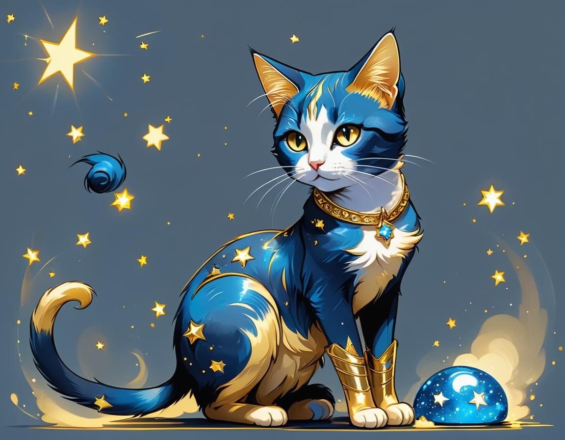 Calico Cat Moonrise in Pen and Ink Comic Style