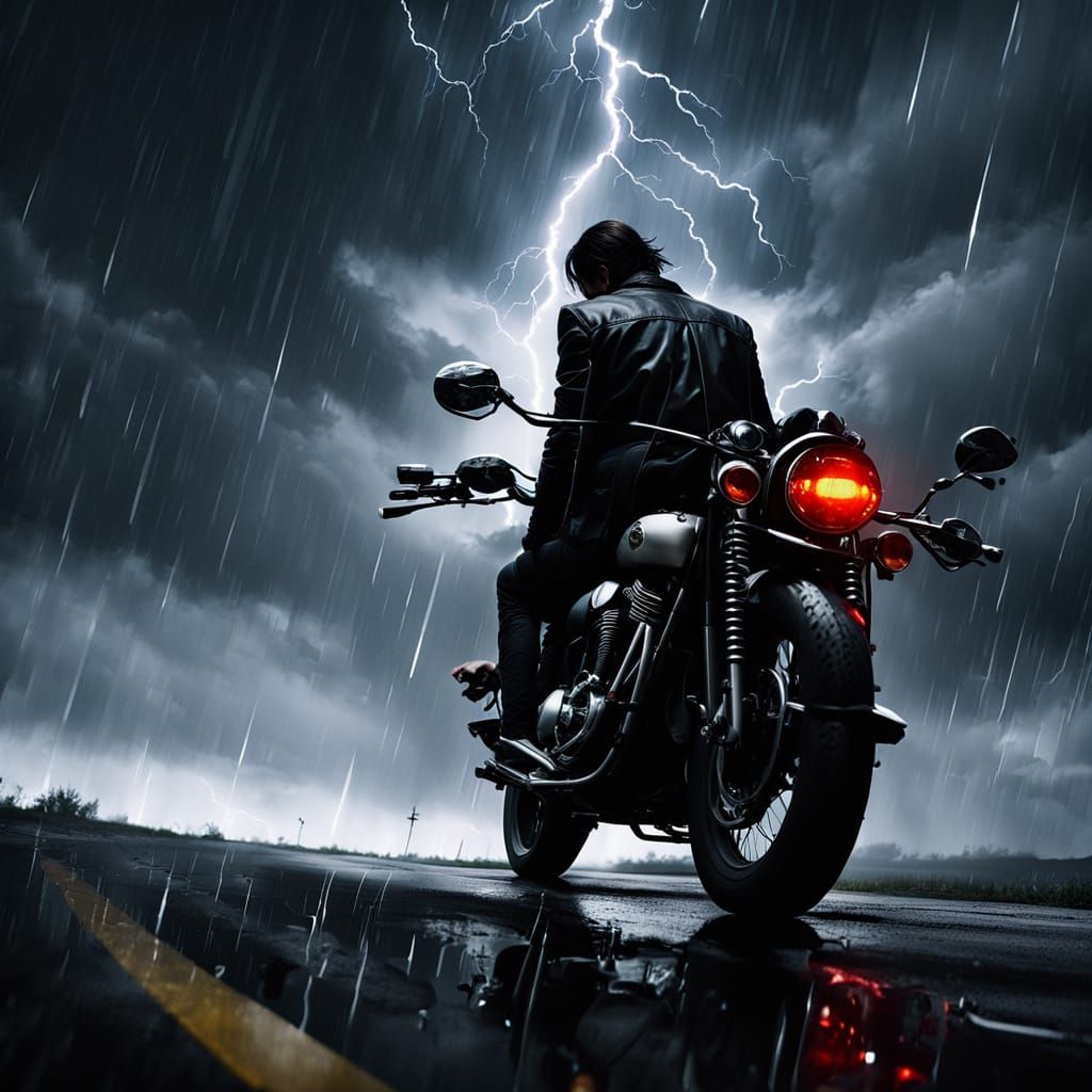 Harley Rider on Highway in Moody Cinematic Style