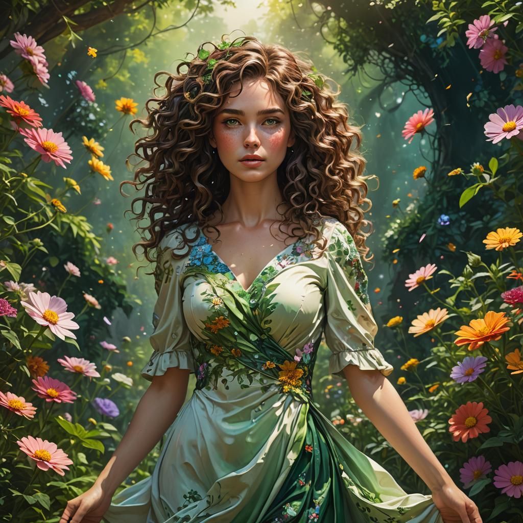 Lush Garden: Hyperrealistic Portrait of Sophia