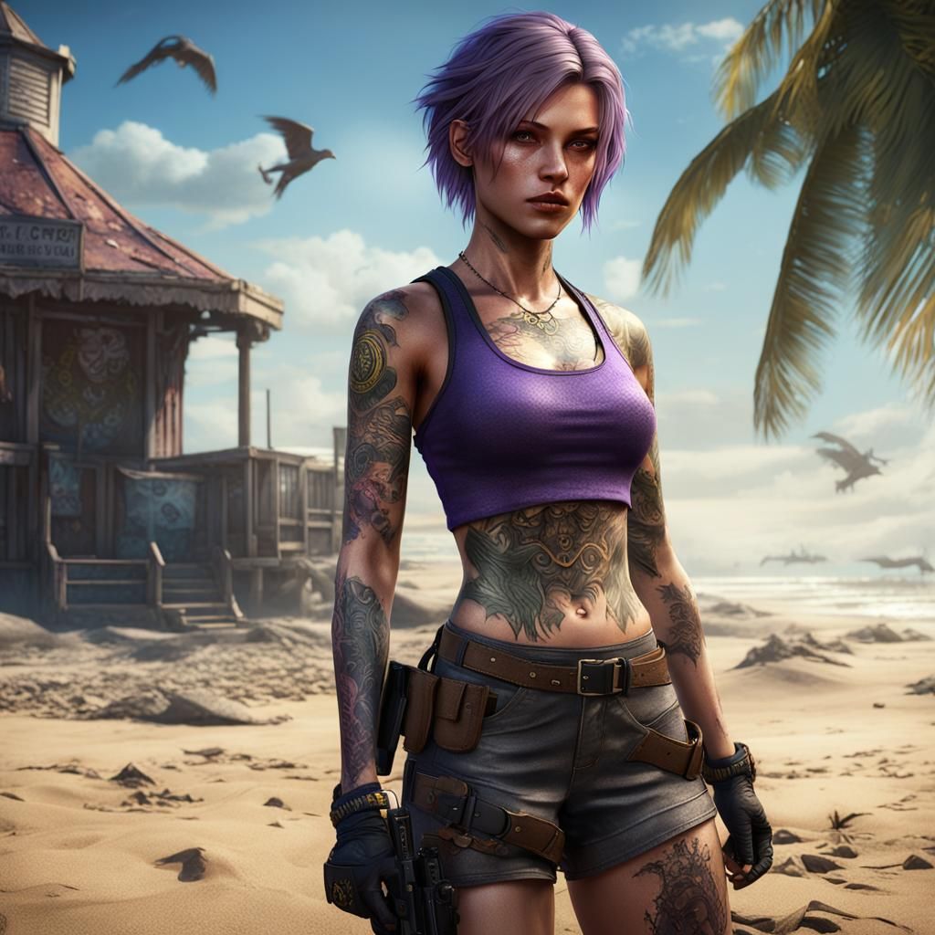 Resident Evil Girls in Beach Outfits: Dark Fantasy Art