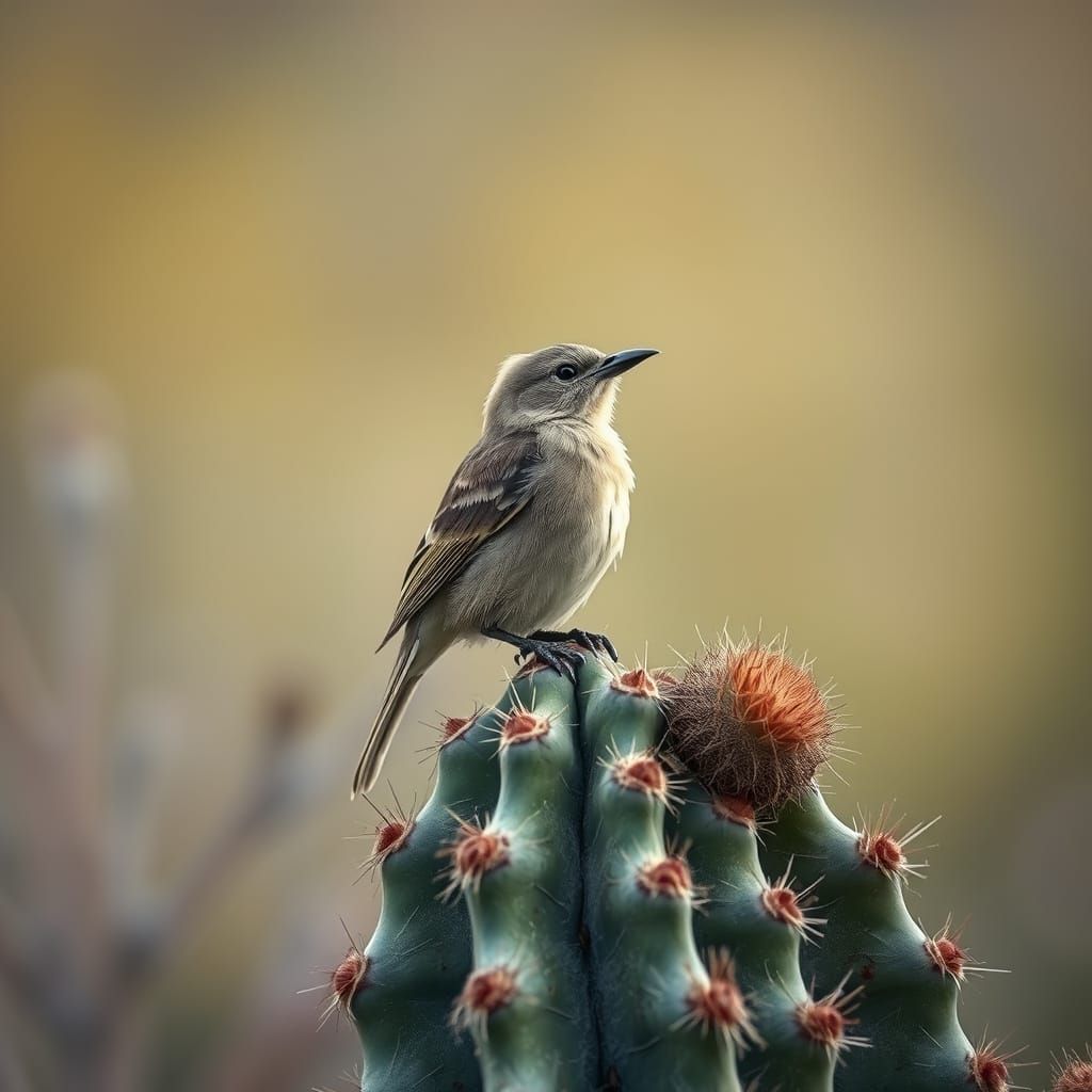 Verdin Bird on Cactus, Evoking Romantic Photography