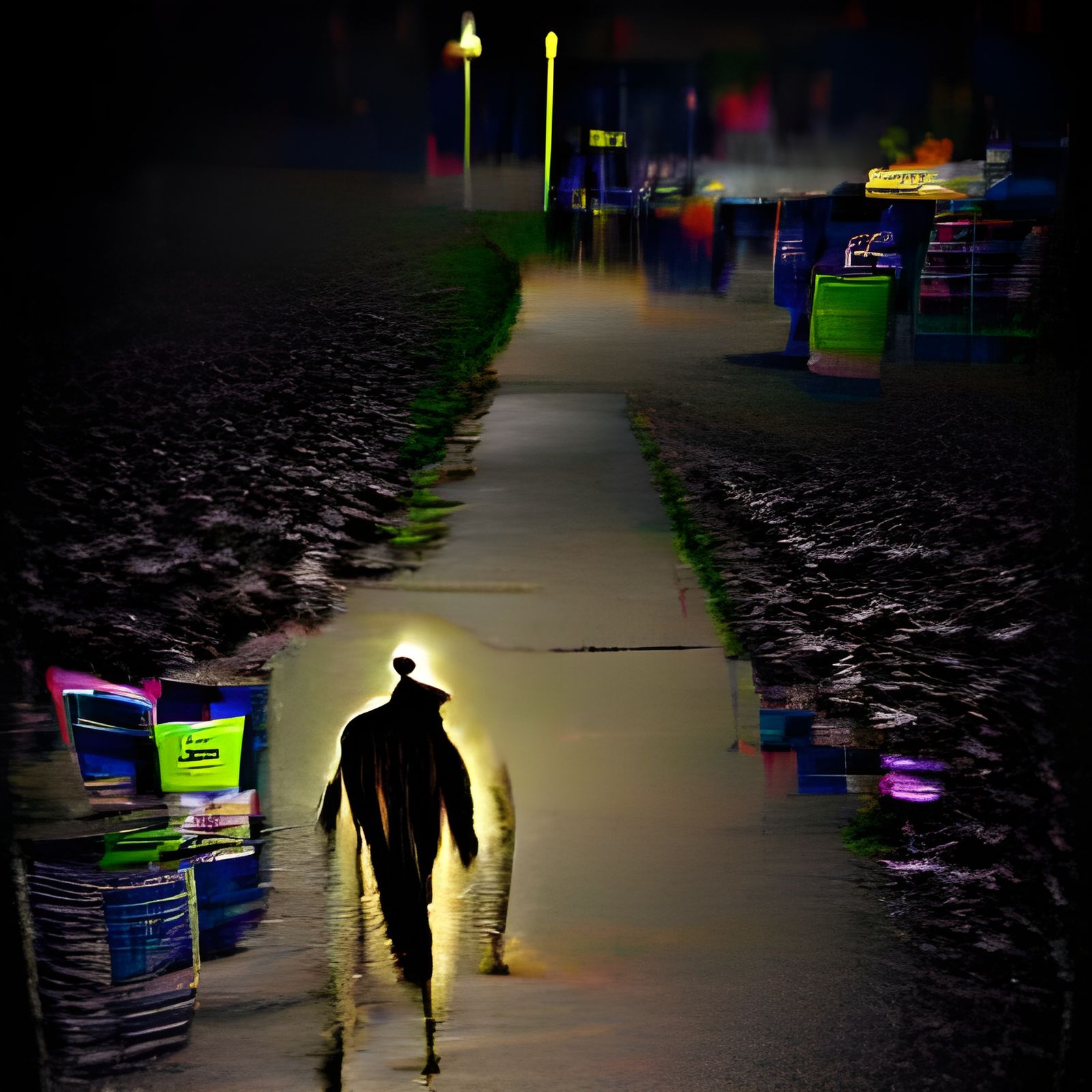 Mad Man Walking at Night