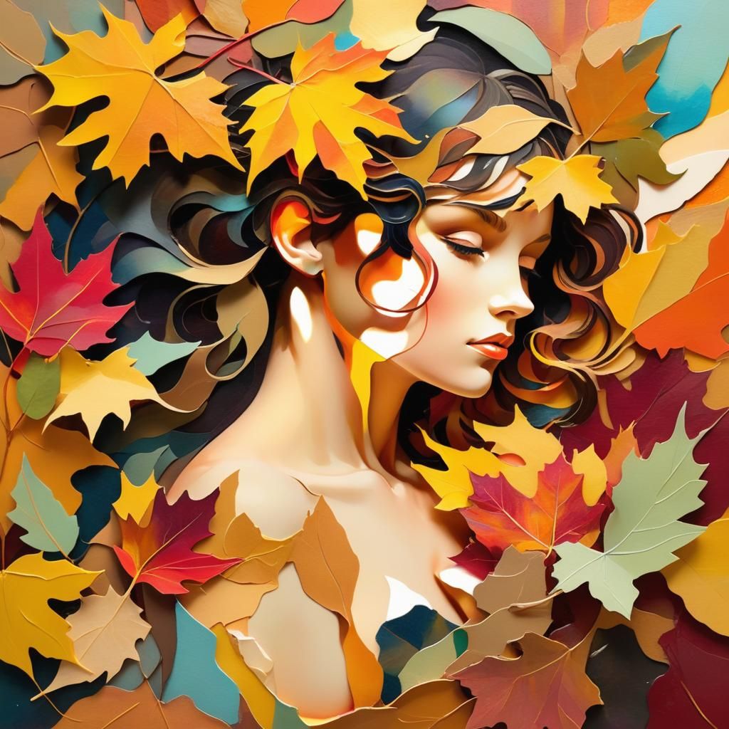 Autumn Paper Collage in Art Nouveau Style