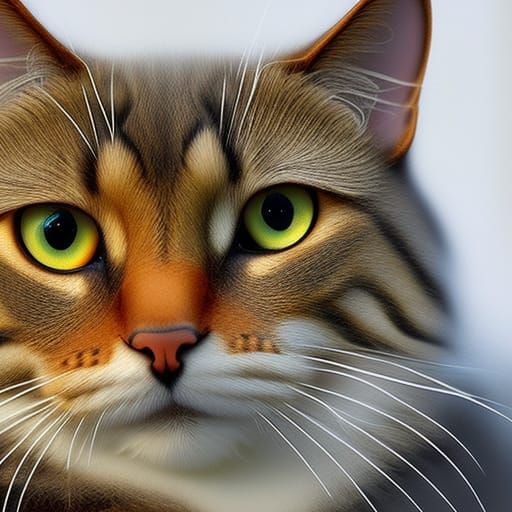 Fluffy Persian Cat Portrait in Impressionistic Style