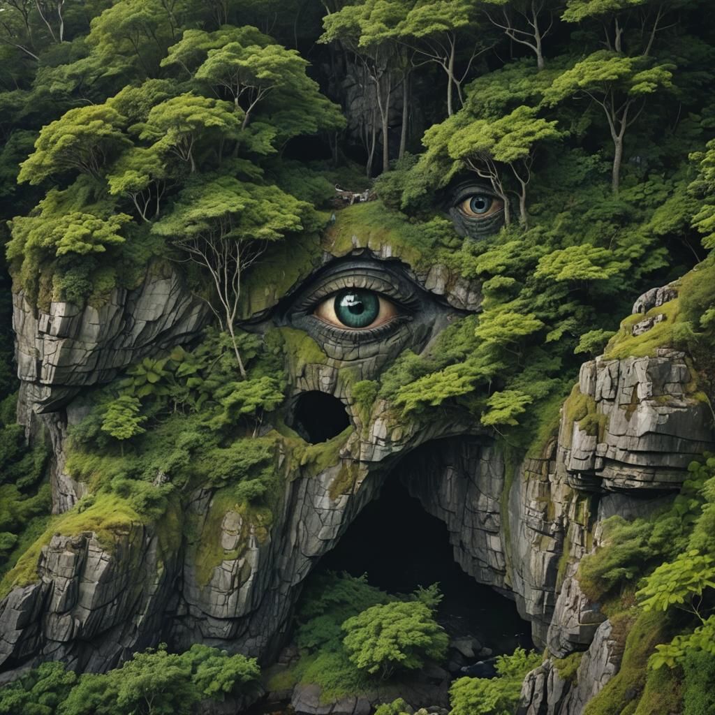 Mysterious Atlantic Island of Giant Eyes: 8K Art