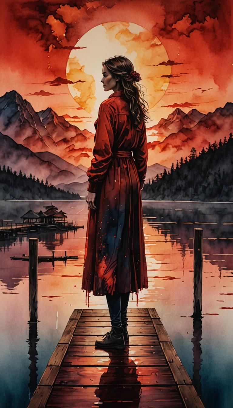 Silhouette at Sunset: Alcohol Ink Art