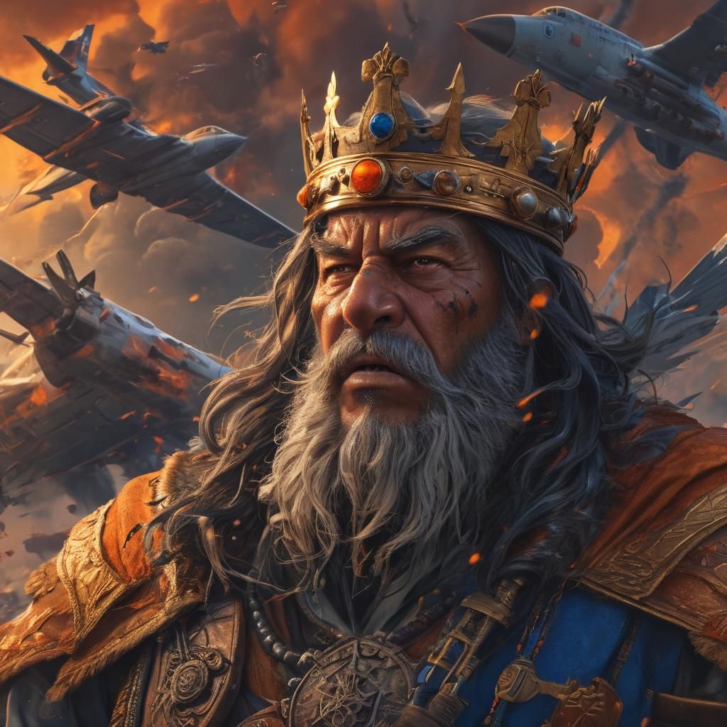 Angry King Drinks Beer in Fiery Warscape