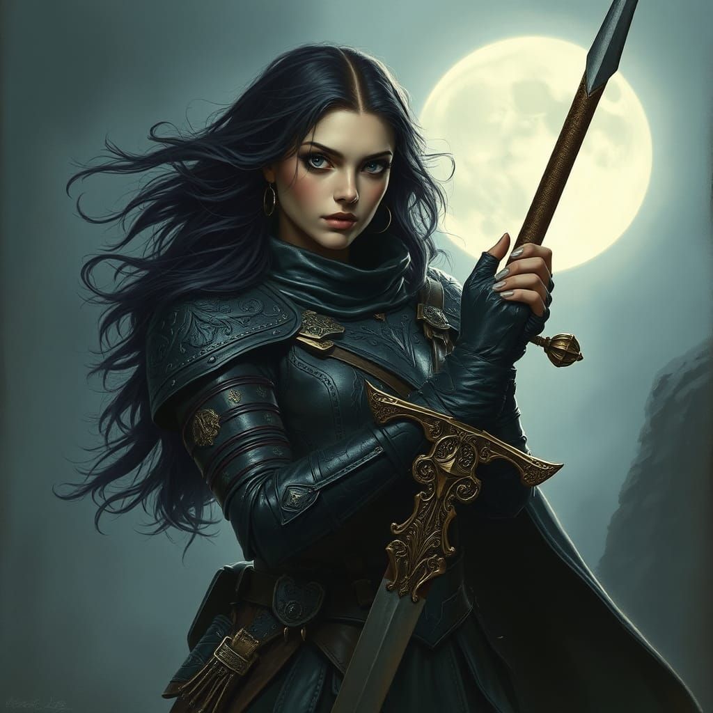 Mysterious Warrior with Sword in Fantasy Art Style