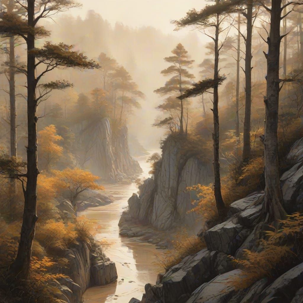 Ink Brush Painting of Karst Forest