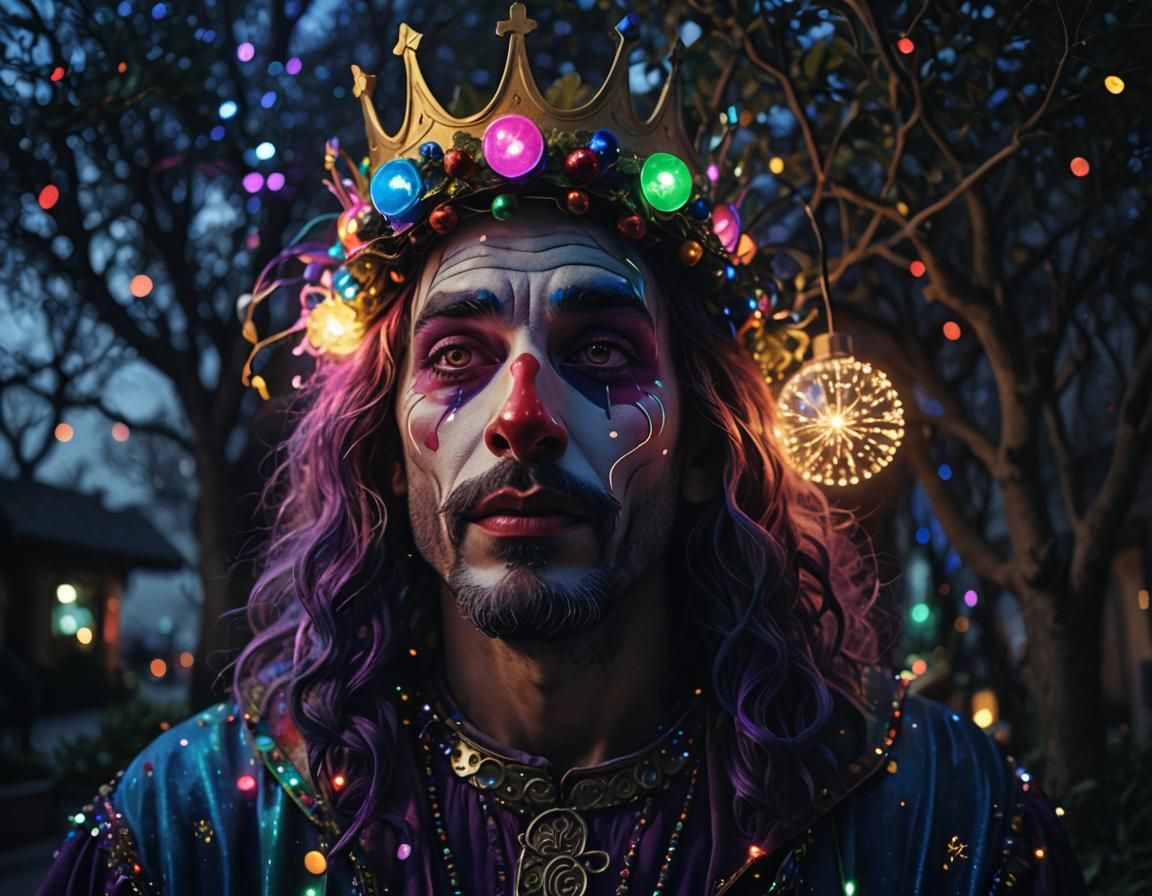 Mystical Djinn Clown in Surrealist Street Art Style