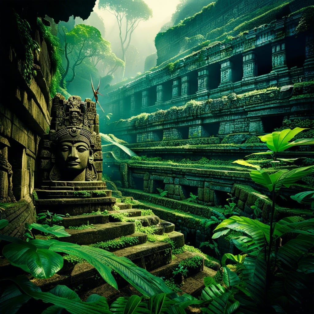 Ancient Mayan Jungle Ruins in Hyperdetailed Photograph