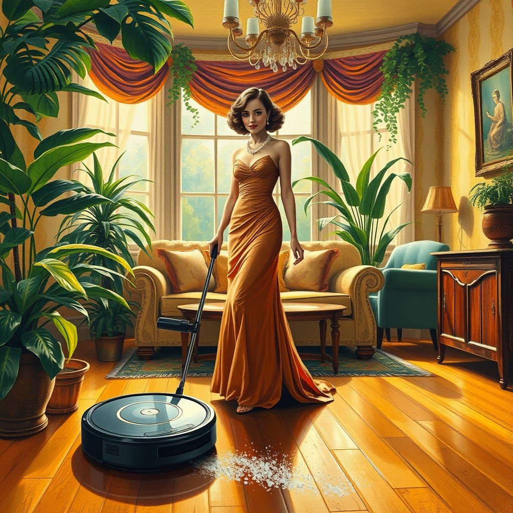 Vintage Lady Enjoys a Spotless Home in Art Deco Style
