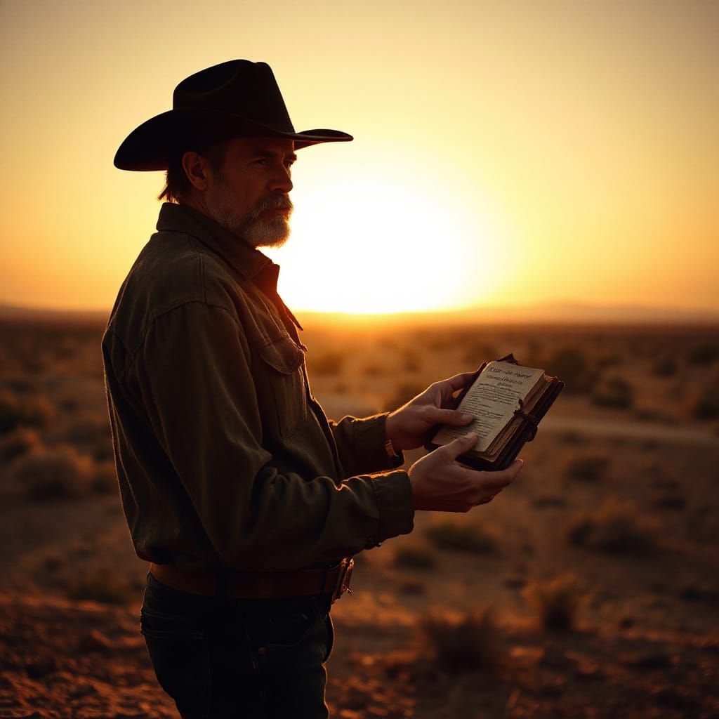 Cowboy at Sunset in Vintage Photograph Style