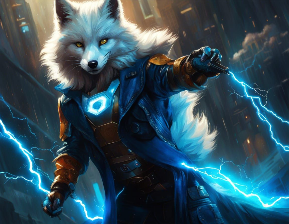 Arctic Fox Superhero Manipulating Lightning