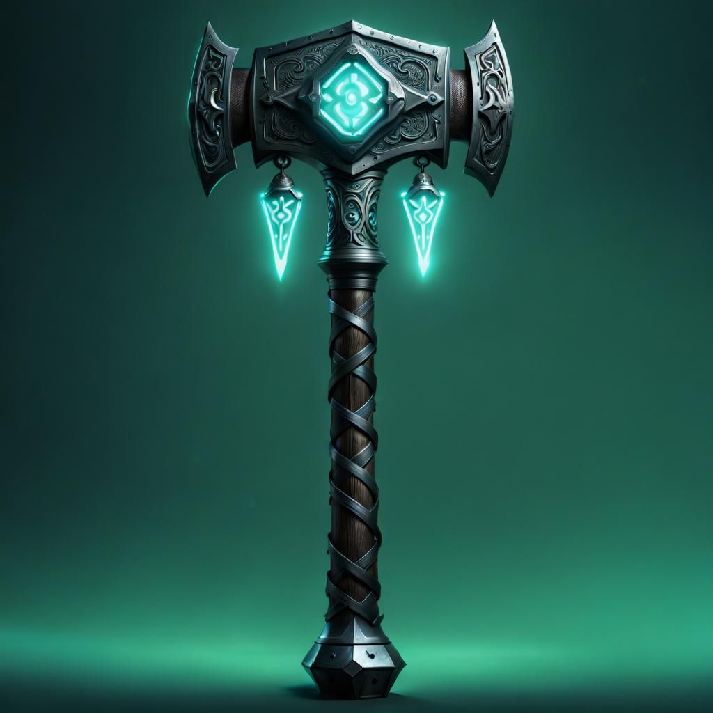 Intricate Iron Hammer with Glowing Runes