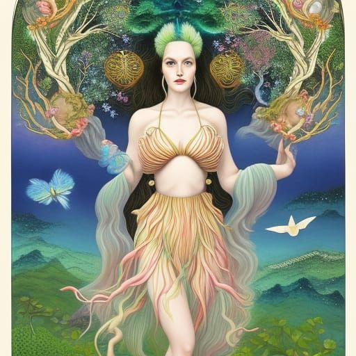 Fate Hybrid Woman in Mycelium Network, Detailed Art