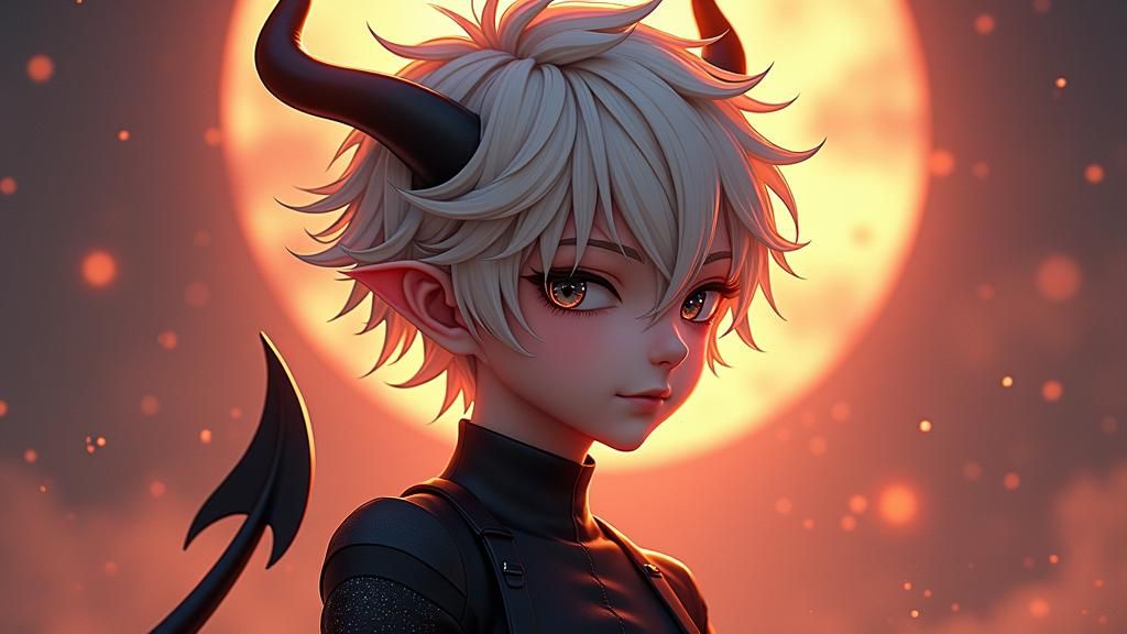 Ethereal Wight Devil with Platinum Hair, Anime Style