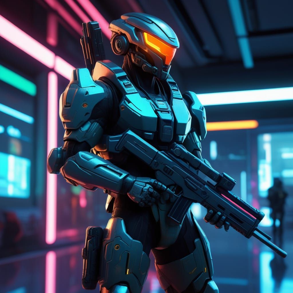 Cyberpunk Alien Soldier in Futuristic Armor Concept Art