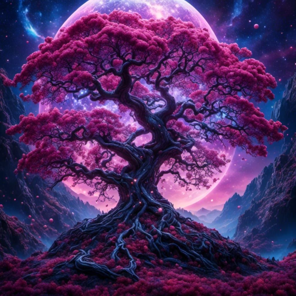 Beautiful, twisted tree in shades of purple, lavender and ve...