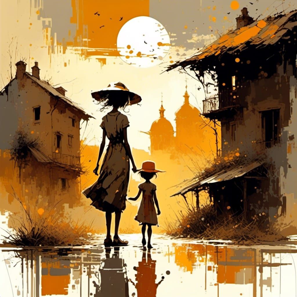 Girl in Sundress: Vintage Storybook Illustration