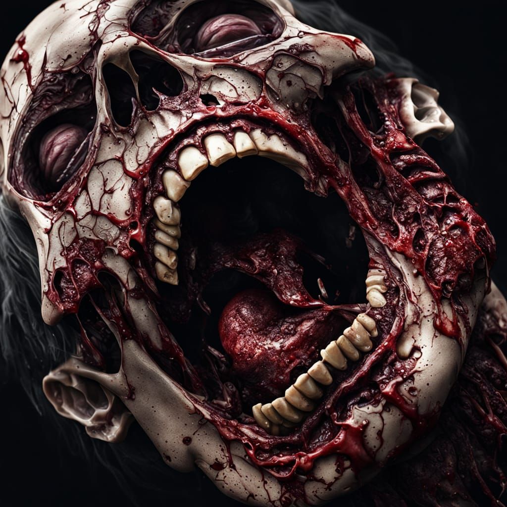 Hyperrealistic Corpse Cut in Half: High Contrast Macro