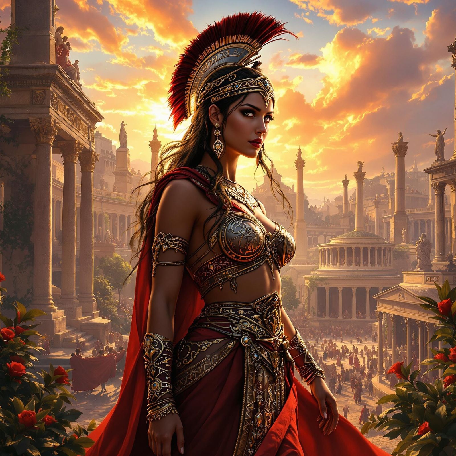 Roman Warrior Goddess in Vibrant, Dreamlike Forum