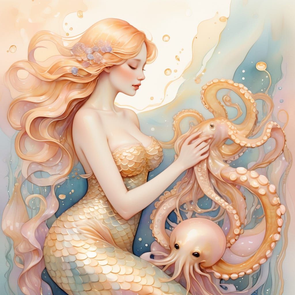 Whimsical Mermaid and Octopus in Soft Focus