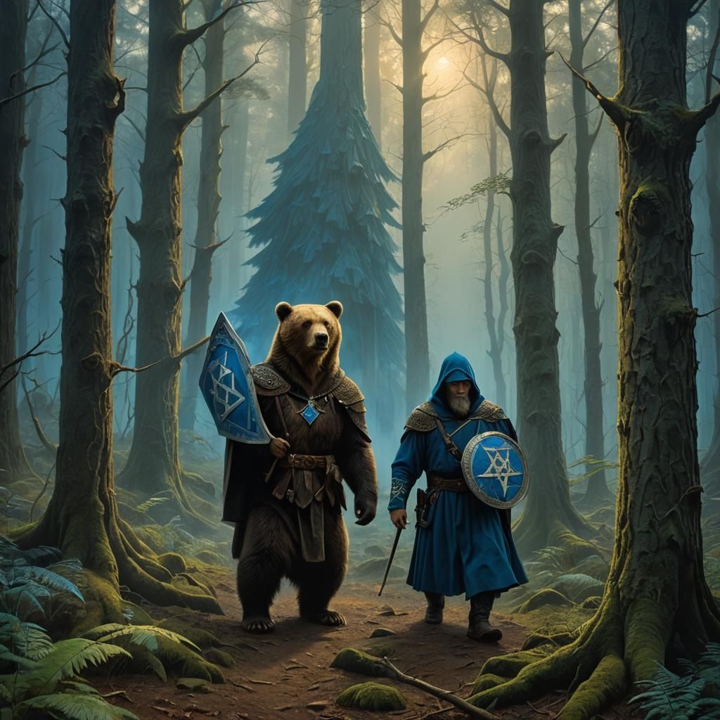 Jewish Bear Warrior in Mystical Forest