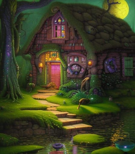 Magical Wizard's Hut in Swamp, Digital Illustration