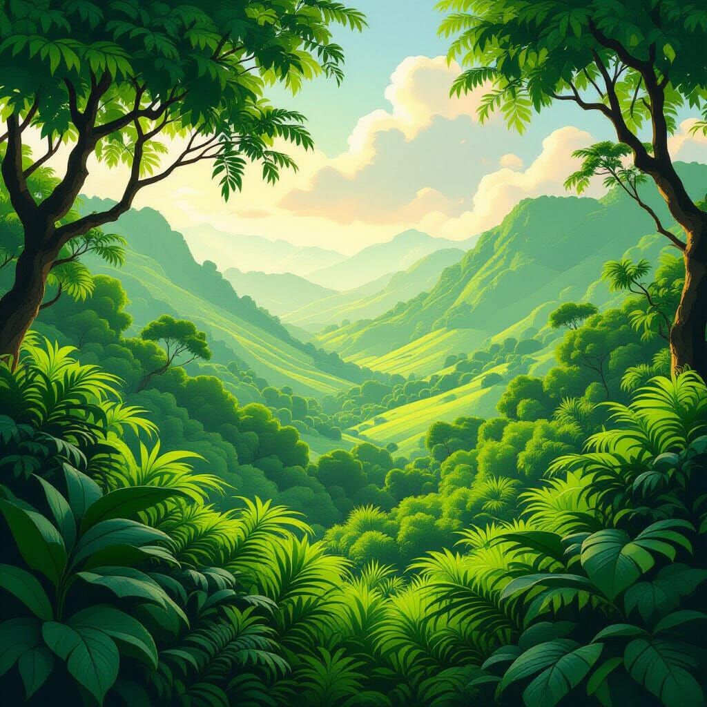 Lush Green Landscape Inspired by Dreamy Digital Art