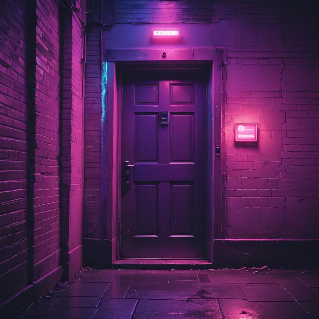 Synthwave Door in Neon Retro Alleyway