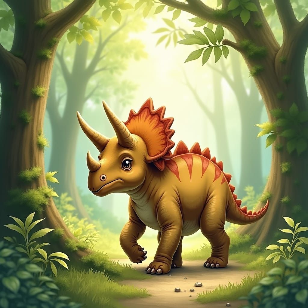 Baby Triceratops in Primordial Forest, Potter Style