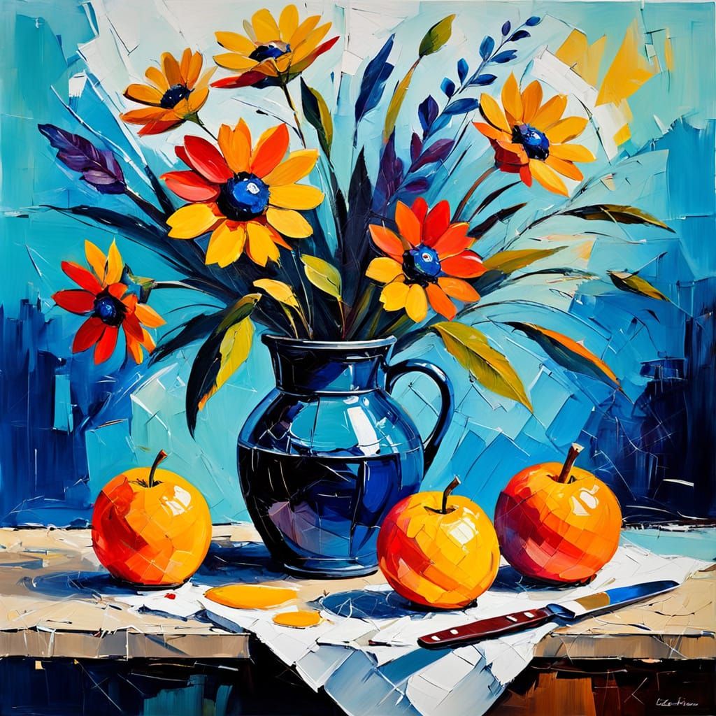 Vibrant Abstract Still Life in Oil on Canvas