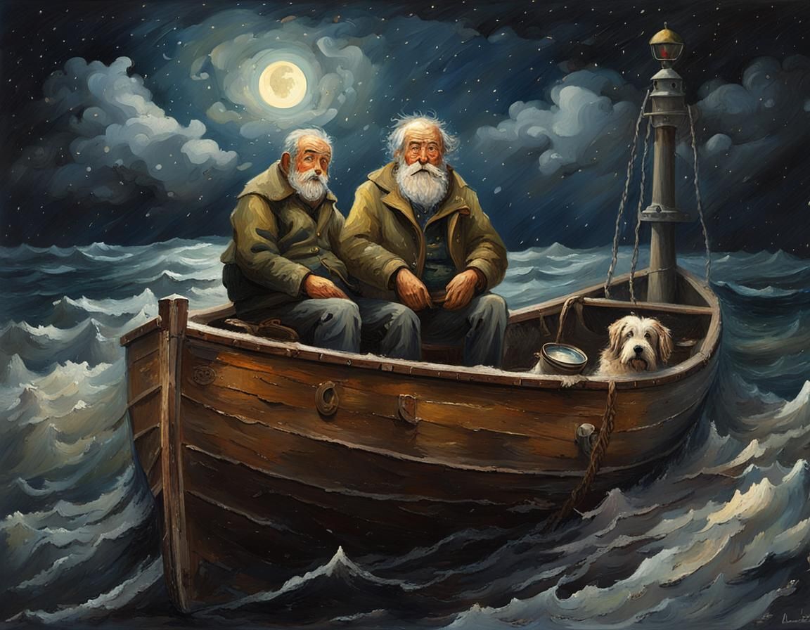 Stormy Seas: Sailor and Dog in Gritty Oil Painting