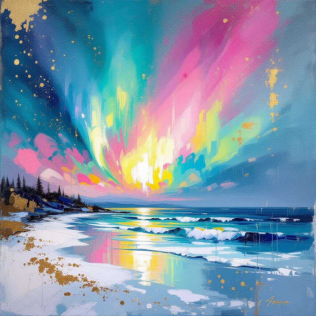 Aurora Borealis Painted in Metamodern Rococo Impressionist S...